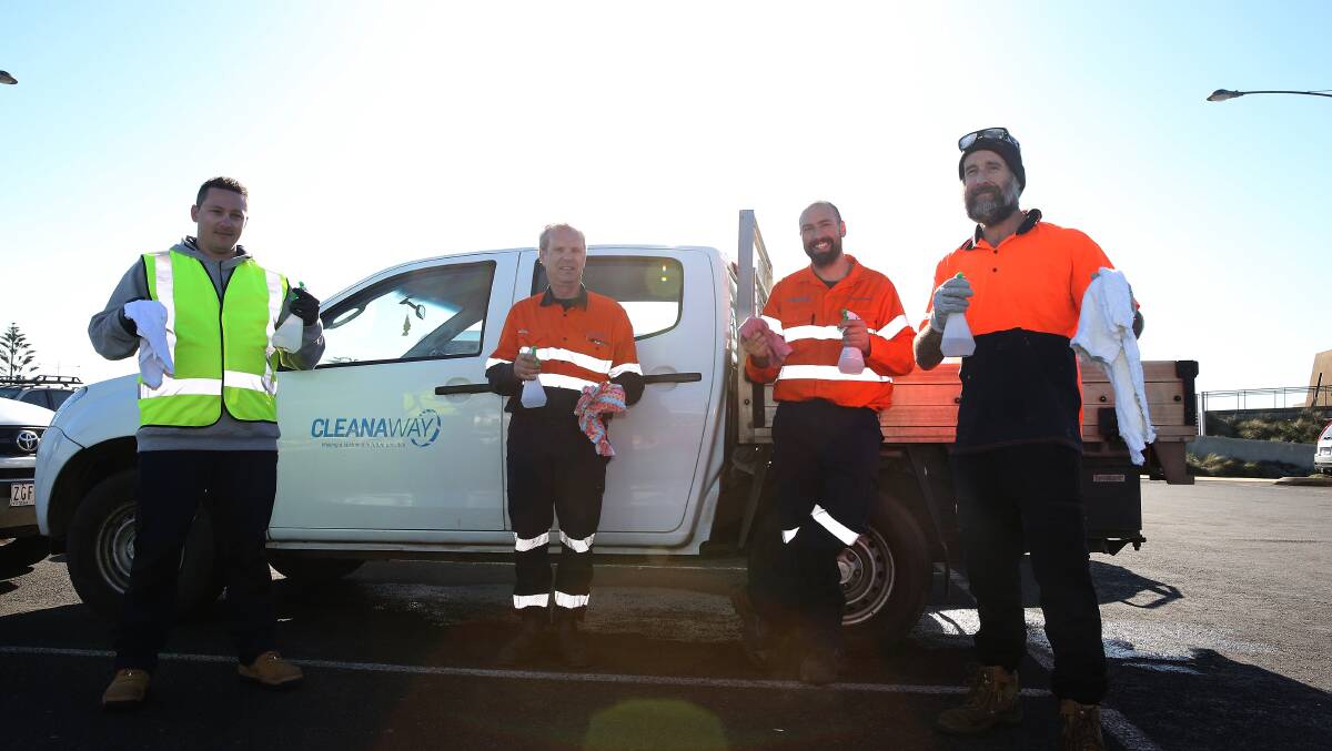 SPOTLESS: Brett Atkins, Greg Shaw, Andrew Stephenson and Shane Arden from Cleanaway are working around town to keep public areas clean. Picture: Mark Witte