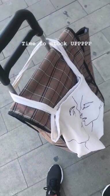 STOCK UP: Ms O'Donohue's large shopping bag she took to purchase supplies ahead of the lockdown in Spain. Picture: Supplied.