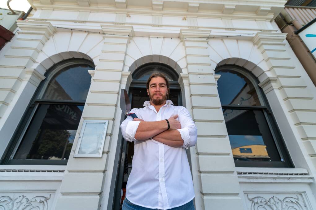 Kermond's Hamburgers co-owner Tim Tanner at the new store on Port Fairy's Bank Street, which is expected to open in time for the town's popular folk festival. Picture by Eddie Guerrero.
