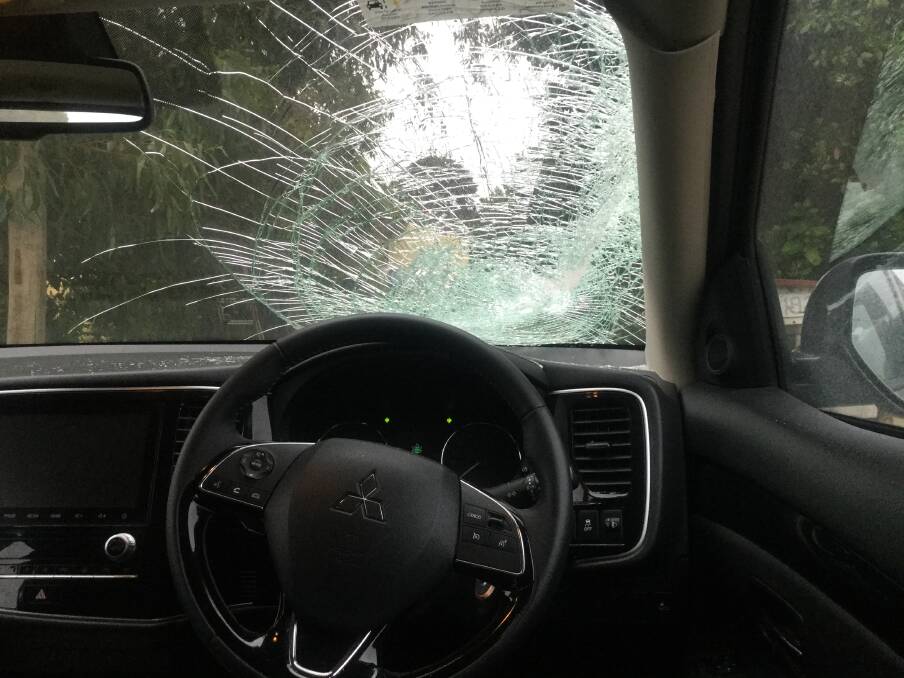 The Mitsubishi Outlander struck by a rogue washing machine lid. Picture: Supplied