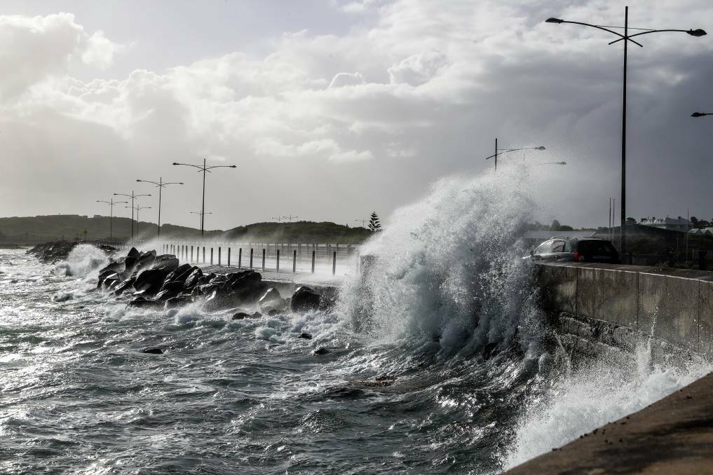 WILD: Fierce winds whip up the waves along the coast near Warrnambool. Picture: Rob Gunstone