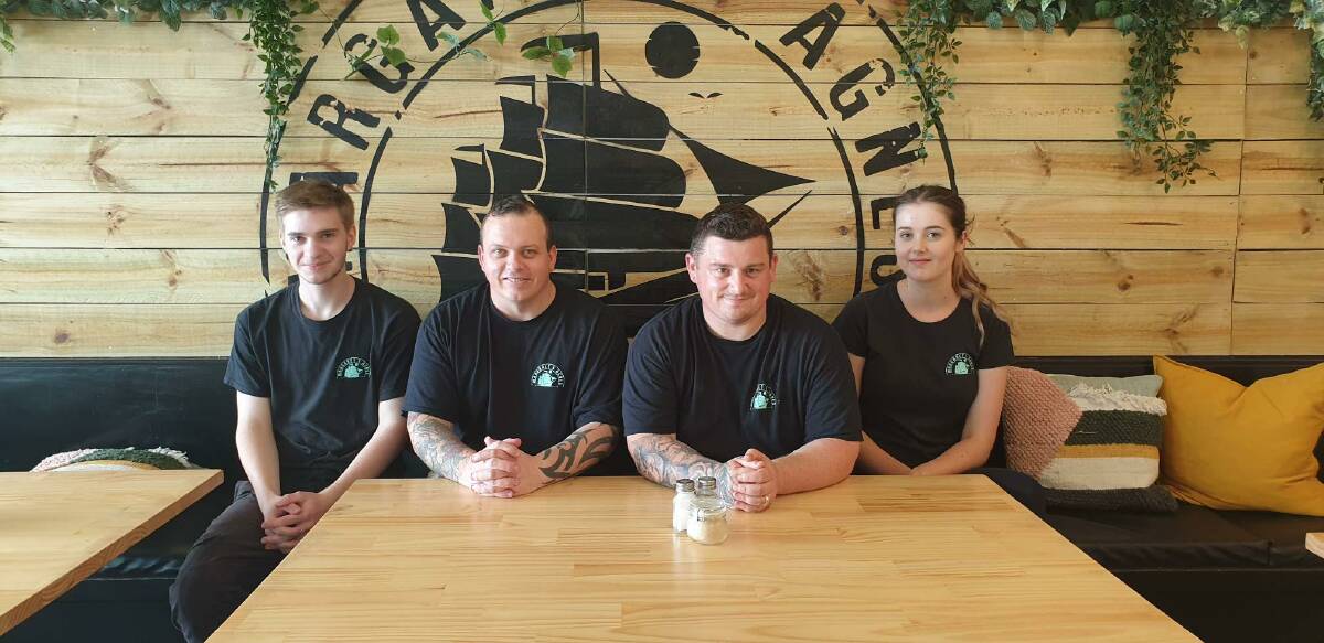 NEW BEGINNINGS: Portland's Margaret & Agnes staff member Chad Wingate, co-owners Mark Thornbury and Anthony Vecchio, and staff member Teangi Ford at the business' new location. Picture: Supplied.