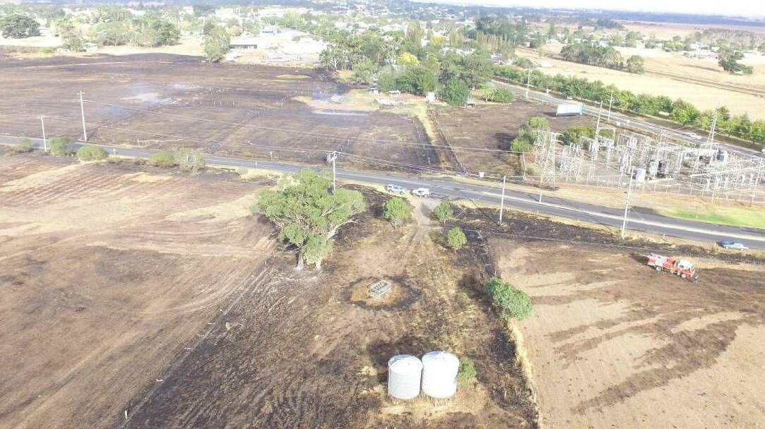 THE SCENE: An aerial image taken after the St Patrick's Day fires, which shows where the blaze at Terang was sparked. Picture: Supplied