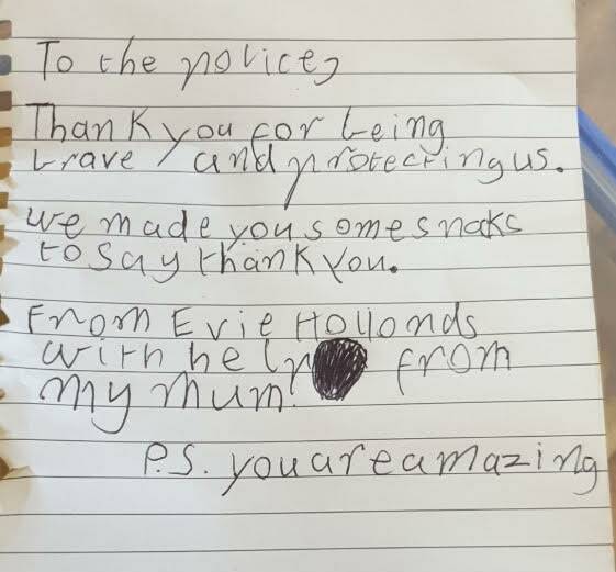 TOUCHING: A letter written by Warrnambool's Evie Hollonds, 8, in support of Warrnambool police following the death of four Melbourne officers in a horror crash last week.