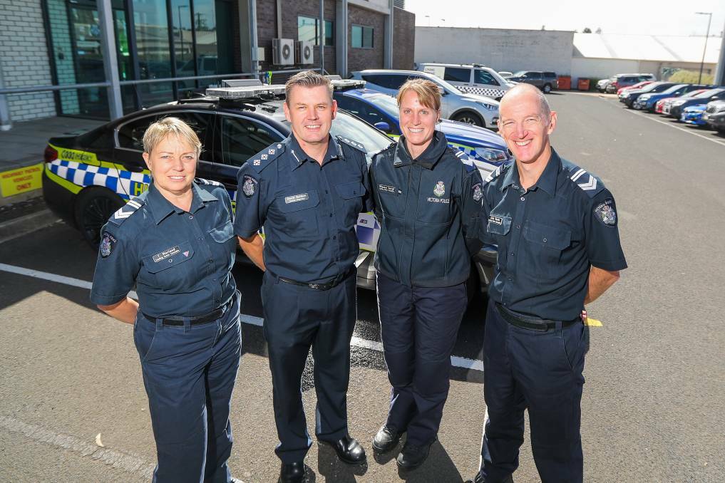 FOR THE KIDS: Warrnambool police youth resource officer Trudy Morland, Acting Inspector David Reither, youth specialist officer Rhiannon Everall and youth resource officer John Keats. Picture: Morgan Hancock