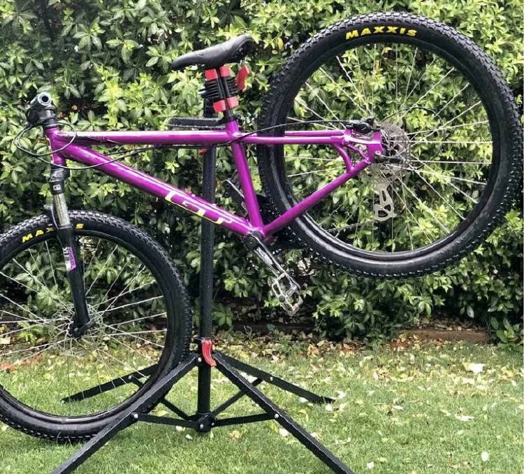 A distinctive purple mountain bike was stolen while its owner waited for an ambulance with a broken arm. 