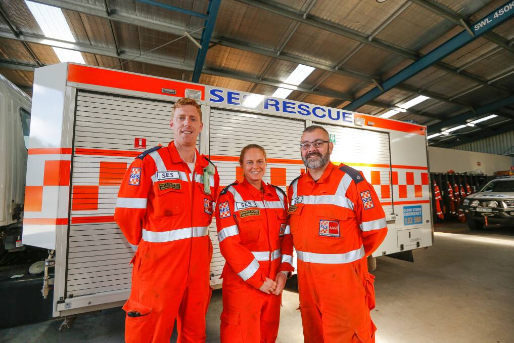 THANKS: Warrnambool SES members Matt Hatfield. Bernadette Northeast and Troy Litster are among the heroes celebrated today as part of WOW Day. Picture: Anthony Brady