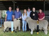 Judge Nick Cole, Kane Hildred (Hampshire Down Ewe), Tahlia Holmes (English Leicester Ram), Judge Peter McDonald, Tyler Impey and Ashley Holmes at the 2023 Heytesbury Show on March 4. Picture supplied.