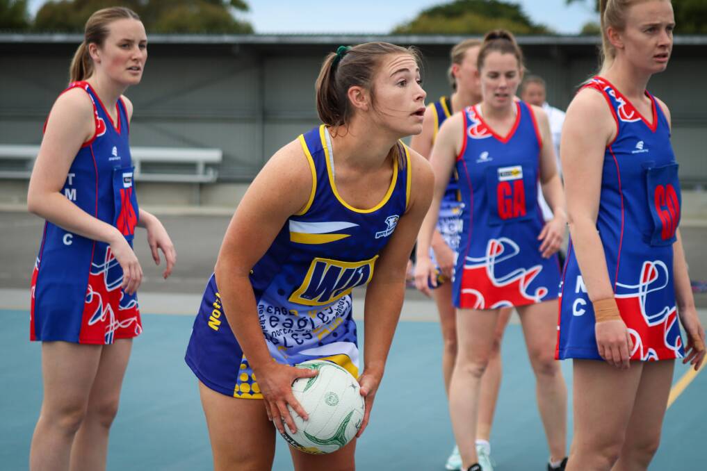 North Warrnambool Eagles midcourter Kate O'Meara looks for a passing option. Picture by Justine McCullagh-Beasy 