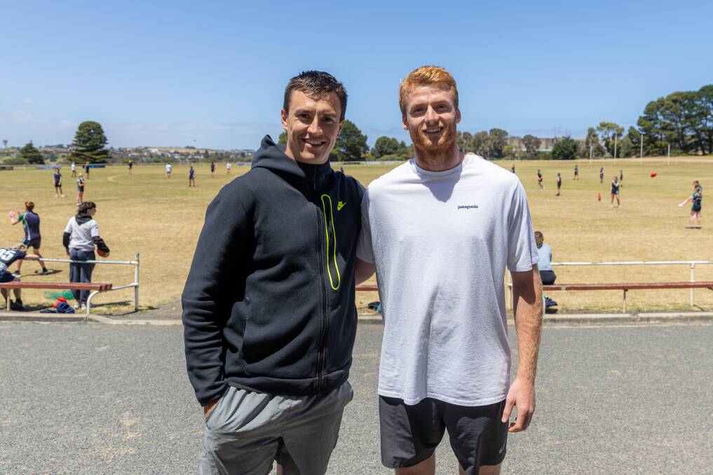 Footballers Hugh McCluggage and Willem Drew at Warrnambool's Mack Oval. Picture by Eddie Guerrero 