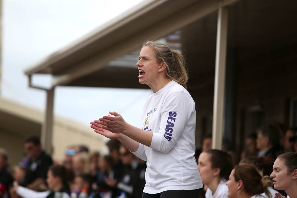 COME ON: Megan Titmus on Hampden league grand final day in 2016. She coached Port Fairy to the premiership. 