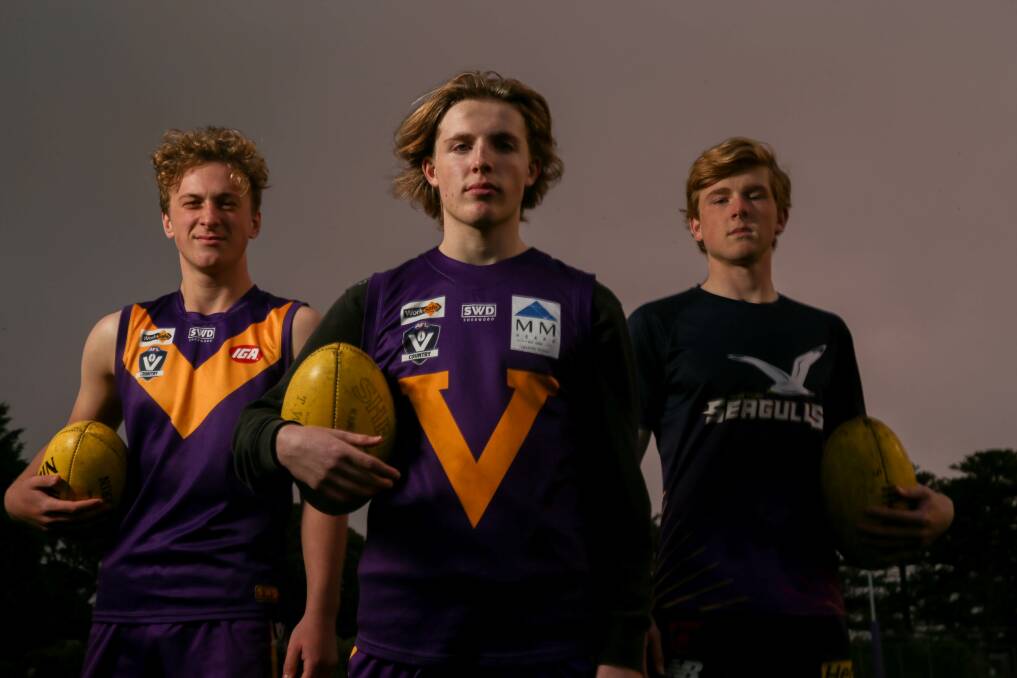 LET'S GO: Port Fairy players Oscar Pollock, Joe Pierce and Xavier Kenna will play in an under 16 semi-final on Sunday. Picture: Chris Doheny 