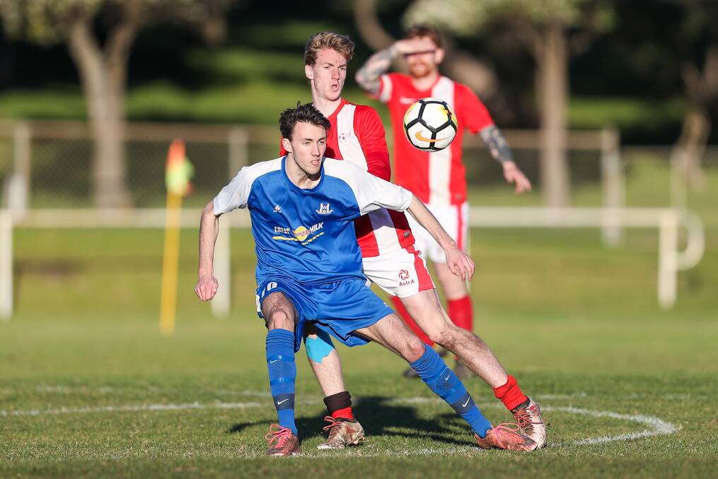 IN REACH: Warrnambool Rangers could start their Ballarat and District Soccer Association season in late June. Ryan Bail is pictured playing in 2019. Picture: Morgan Hancock 