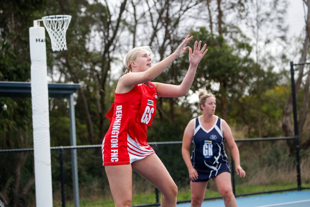 IN HER STRIDE: Dennington's Molly Evans shot 16 goals against Allansford. Picture: Anthony Brady 