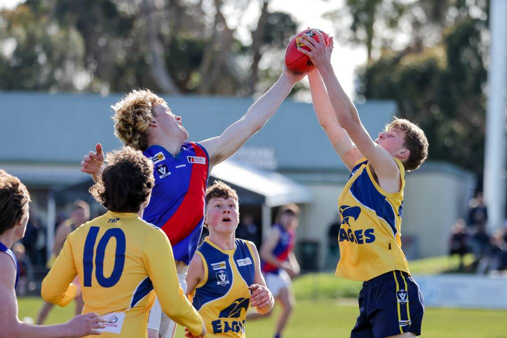 Fletcher Timms, pictured marking the ball earlier this year, has returned to North Warrnambool Eagles' senior team. Picture by Anthony Brady 