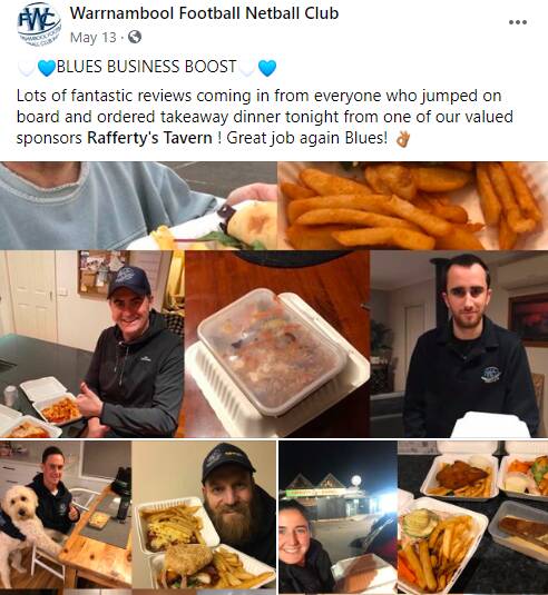 HELPING OUT: Warrnambool is one club which made sure to help its sponsors during the pandemic. Picture: Facebook 