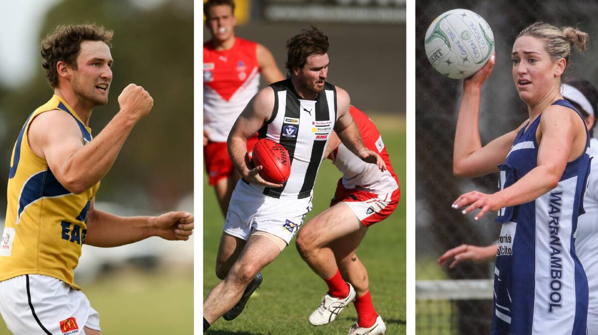 COUNTDOWN: Joe McKinnon (North Warrnambool Eagles), Sam Gordon (Camperdown) and Amy Wormald (Warrnambool) will play key roles for their sides in season 2022. Pictures: Chris Doheny, Morgan Hancock 