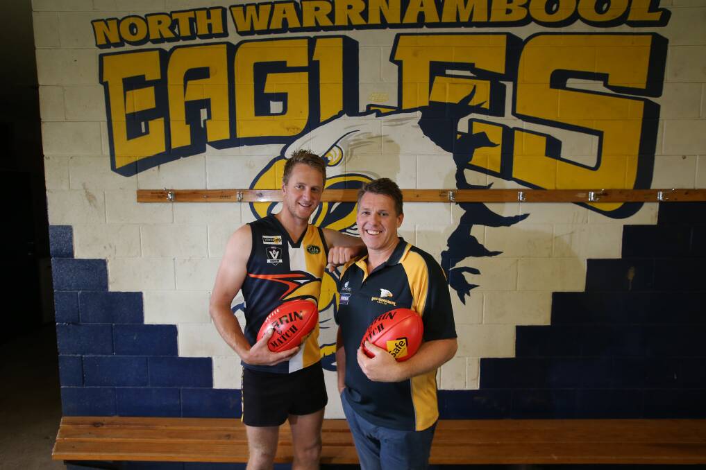 TEAM WORK: Brendan Murfett and Graeme Twaddle worked together as North Warrnambool Eagles' co-coaches. 