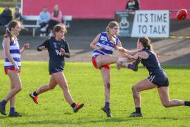 New GWV Rebels footballer Lilly Dixon kicking the ball for Terang Mortlake in the 2023 Western Victoria Female Football League finals series. Picture by Eddie Guerrero 