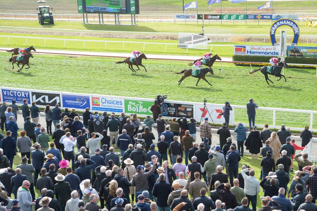 Affluential, ridden by Will Gordon, wins a novice hurdle at Warrnambool Racecourse during the 2024 carnival. Picture by Reg Ryan/Racing Photos 