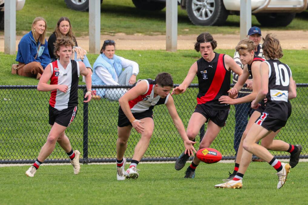 Mack Mills attempts to reel in a ground ball during Koroit's thrilling Hampden league under 16 grand final win against Cobden in September 2023. Picture by Eddie Guerrero 