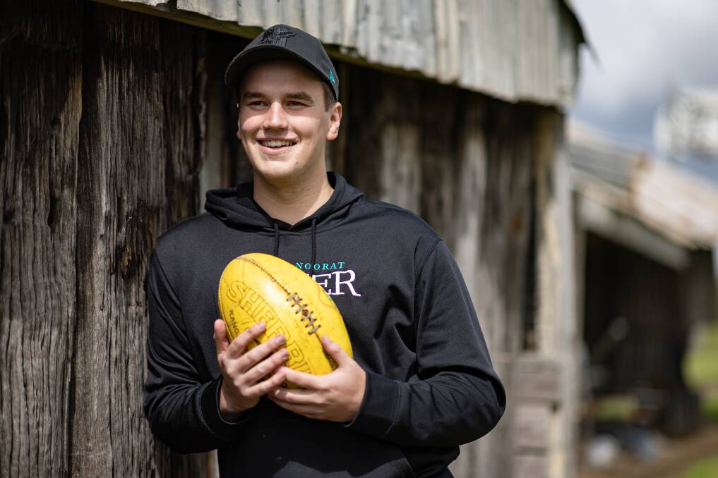 University student Charlie Scanlon, who will play football for Kolora-Noorat in 2023, at his family's property near Terang. Picture by Sean McKenna 