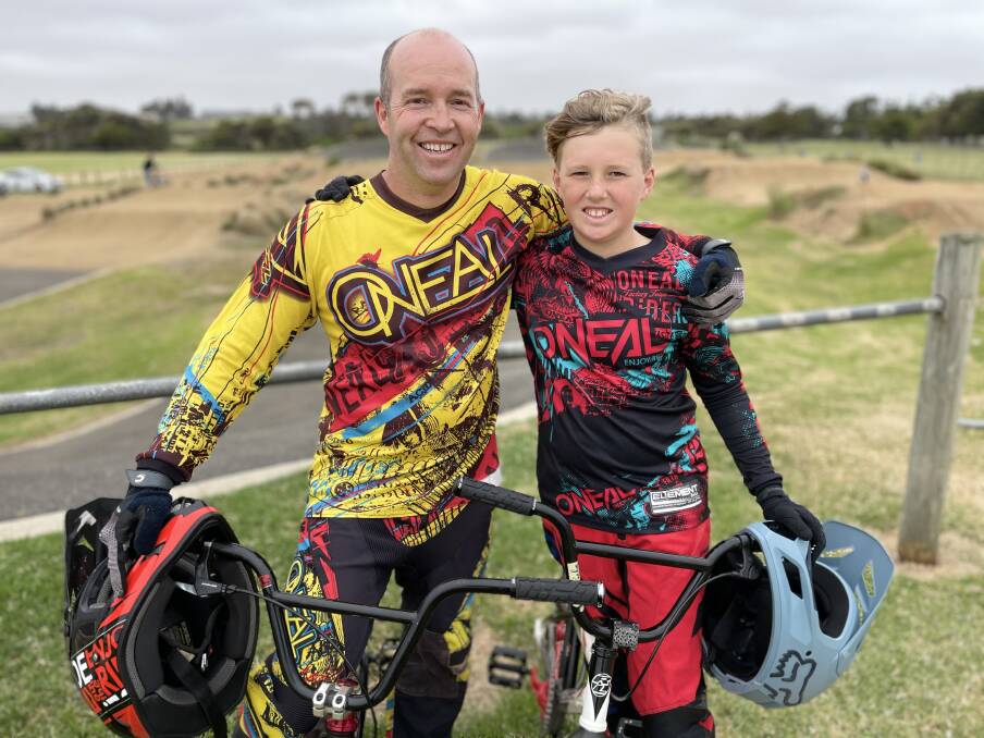 FAMILY TIES: Allansford father-and-son duo Clinton Bell and Liam Bell will compete in the BMX state series' opening round. Picture: Justine McCullagh-Beasy