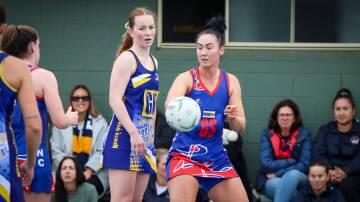 North Warrnambool Eagles' Matilda Sewell and Terang Mortlake's Eboni Knights had a good battle. Picture by Justine McCullagh-Beasy 