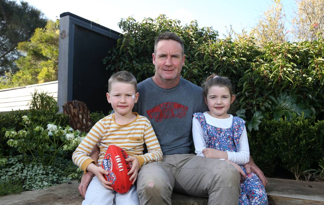 FAMILY TIME: Warrnambool father-of-two Frankie Matthews enjoys spending time with children Ayla, 7, and Charlie, 5. He kicked 127 goals for Port Fairy 15 years ago. Picture: Mark Witte 