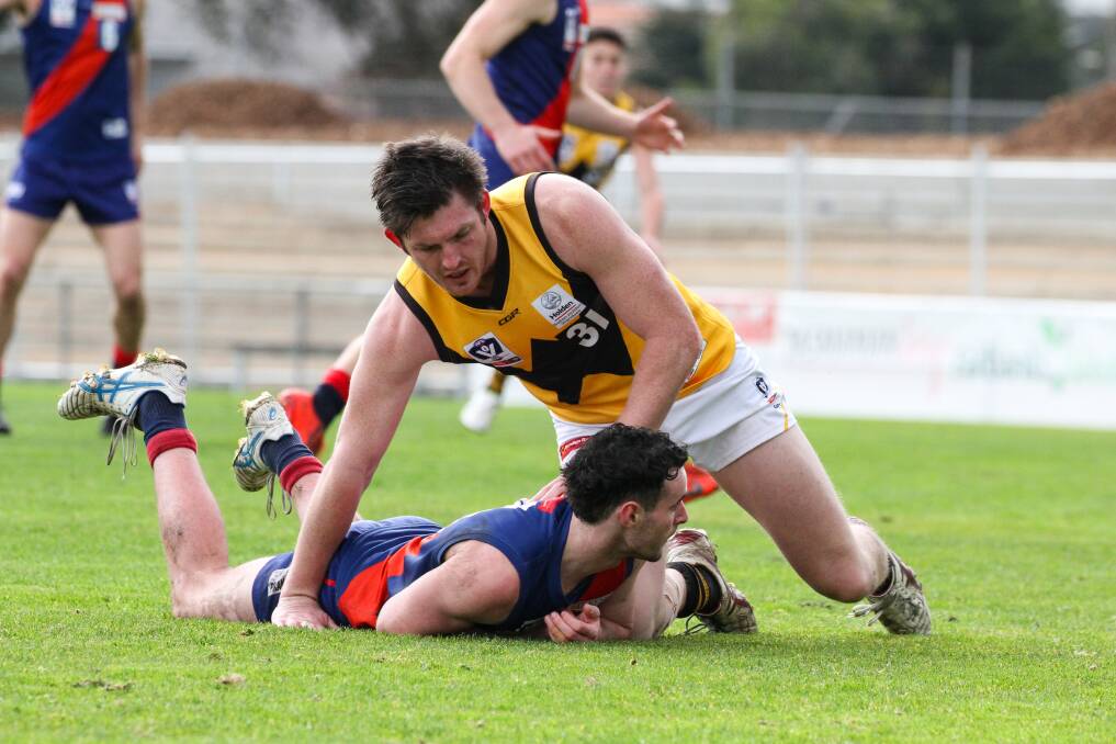 MULTI-TASKER: Portland recruit Angus Clarke, pictured playing for Werribee, can play ruck and forward. Picture: Belinda Vitacca Photography, Werribee Football Club 