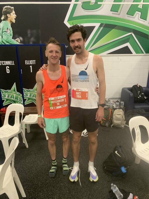 TOP EFFORT: Matt Gunther (right) after completing the 2021 Melbourne marathon. 