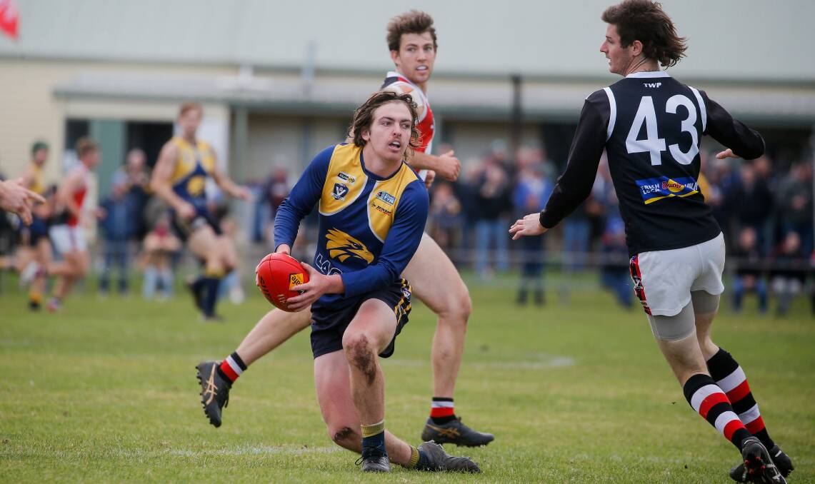 SIDELINED: Bailey Jenkinson was one of North Warrnambool Eagles' best against Koroit on Saturday but was hurt in the fourth quarter. Picture: Anthony Brady
