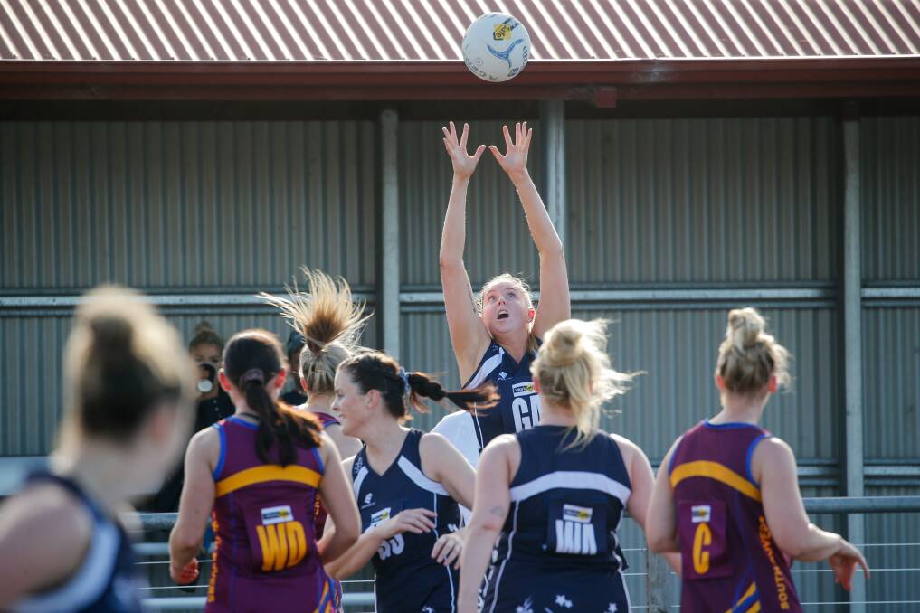 REACH: Nirranda's Chelsea Quinn stretches for the ball. Picture: Anthony Brady 