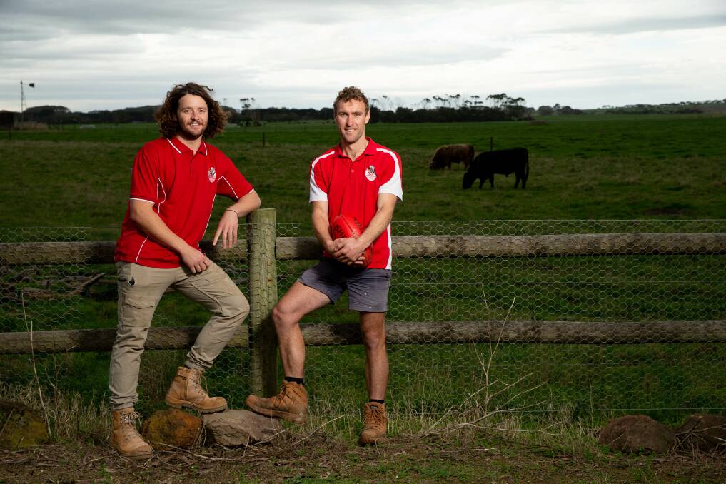 ON HOLD: South Warrnambool footballers Sam and Nick Thompson enjoy playing football together. Picture: Chris Doheny 