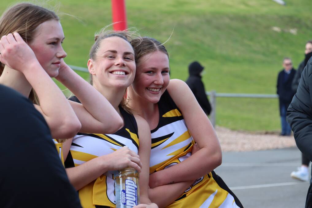 HAVING FUN: Portland's Remy Grant and Heidi Jones share a laugh during half-time. Picture: Justine McCullagh-Beasy 