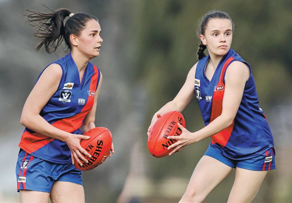 DOUBLE TROUBLE: Sisters Tasha and Jaime Killen were introduced to football at school and now love playing for Terang Mortlake in the Western Victoria Female Football League. Pictures: Morgan Hancock 