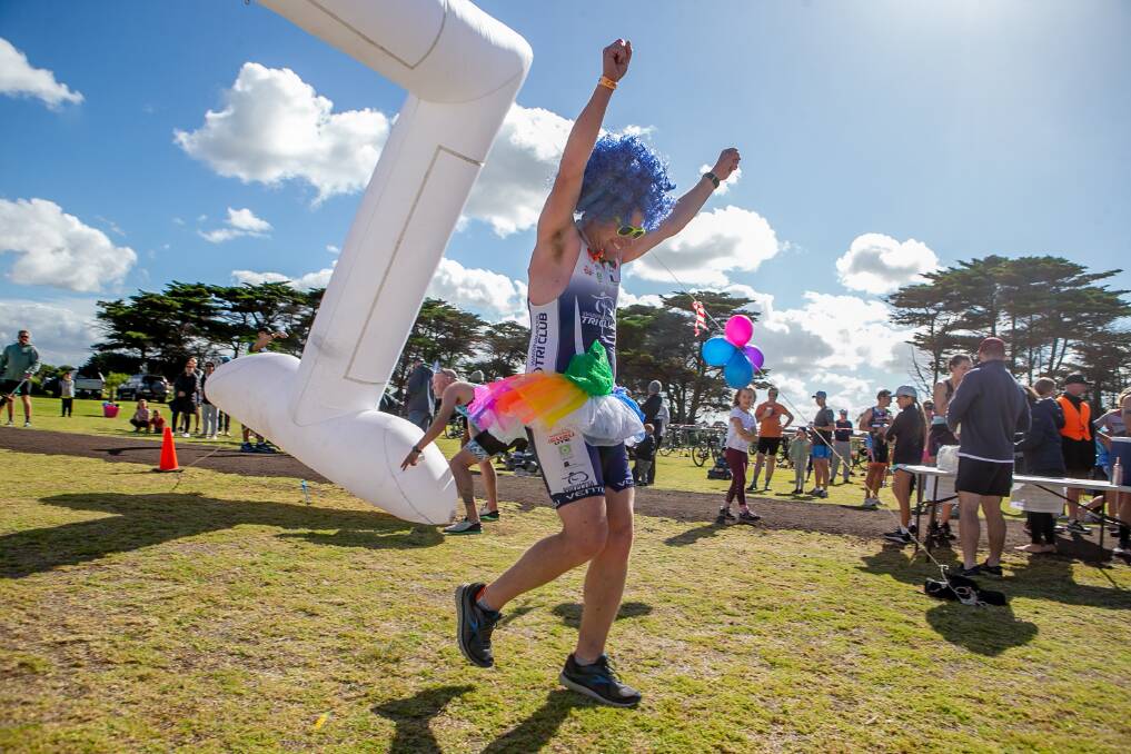 COLOURFUL: Warrnambool Tri Club president Ian Barnes puts a smile on spectators' faces. Picture: Chris Doheny