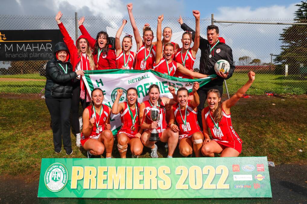 South Warrnambool celebrates breaking a premiership drought. Picture by Rob Gunstone 