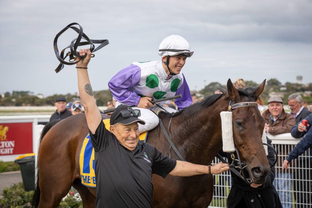 Jockey Harry Grace after winning the Warrnambool Cup. Picture by Sean McKenna 