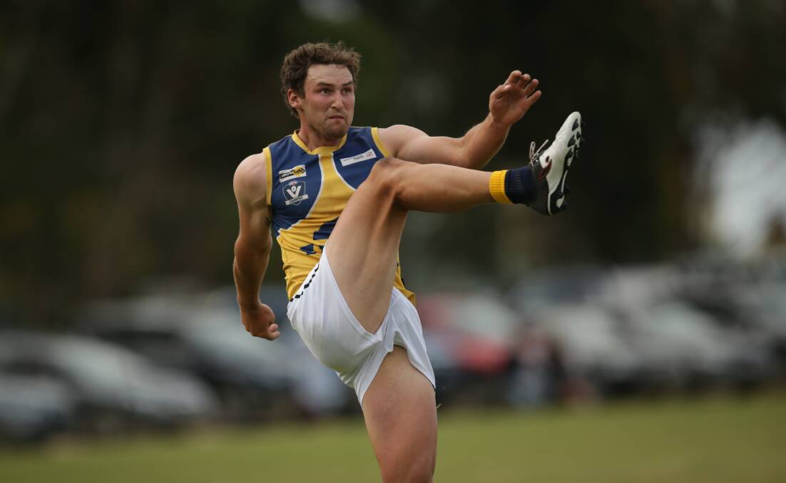 FIGHTING ON: North Warrnambool Eagles' Joe McKinnon played under duress on Saturday. Picture: Chris Doheny 