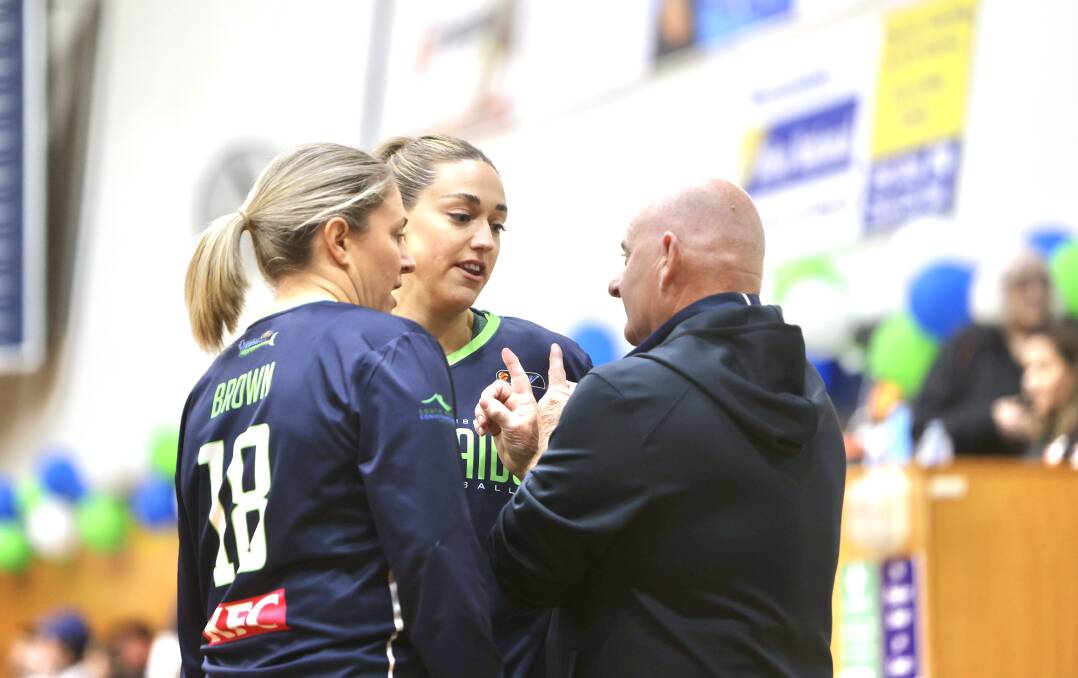 Louise Brown, Amy Wormald and Lee Primmer talk tactics during the Big V grand final. Picture by Anthony Brady 
