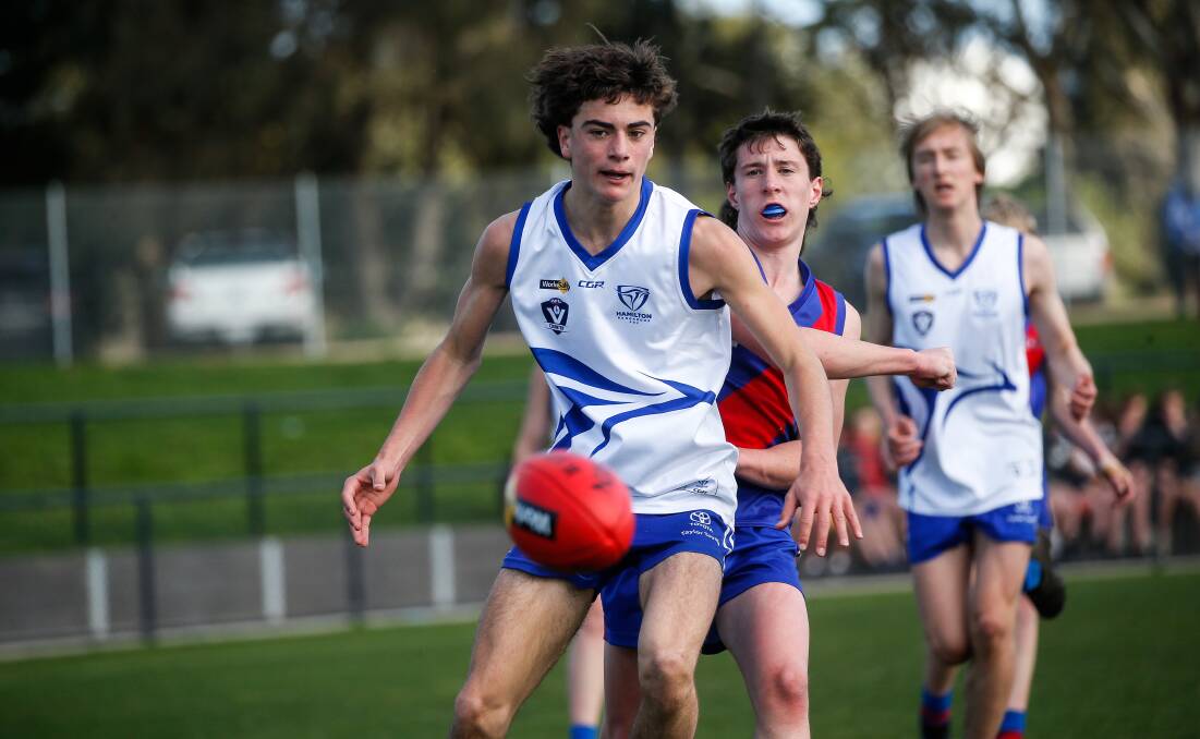 Jack Sobey in action for Hamilton Kangaroos during the under 14 grand final. Picture by Anthony Brady 