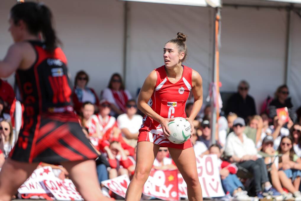 South Warrnambool's Ally O'Connor sets up play in the grand final. Picture by Anthony Brady 
