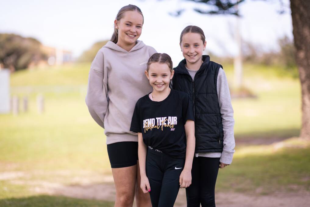 Tilly Paton, Maisie Paton and Lola Paton are sisters who compete in aerial aerobics. Picture by Sean McKenna 