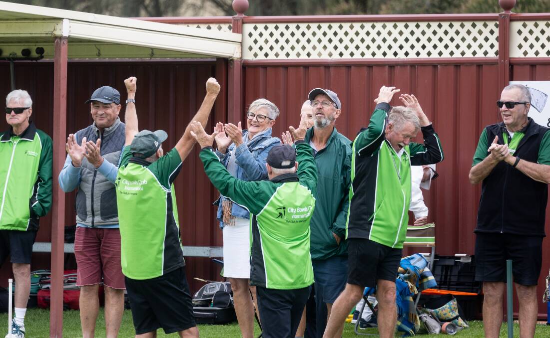 Celebrations after City Diamonds won the Western Playing Area bowls division one grand final. Picture by Anthony Brady 