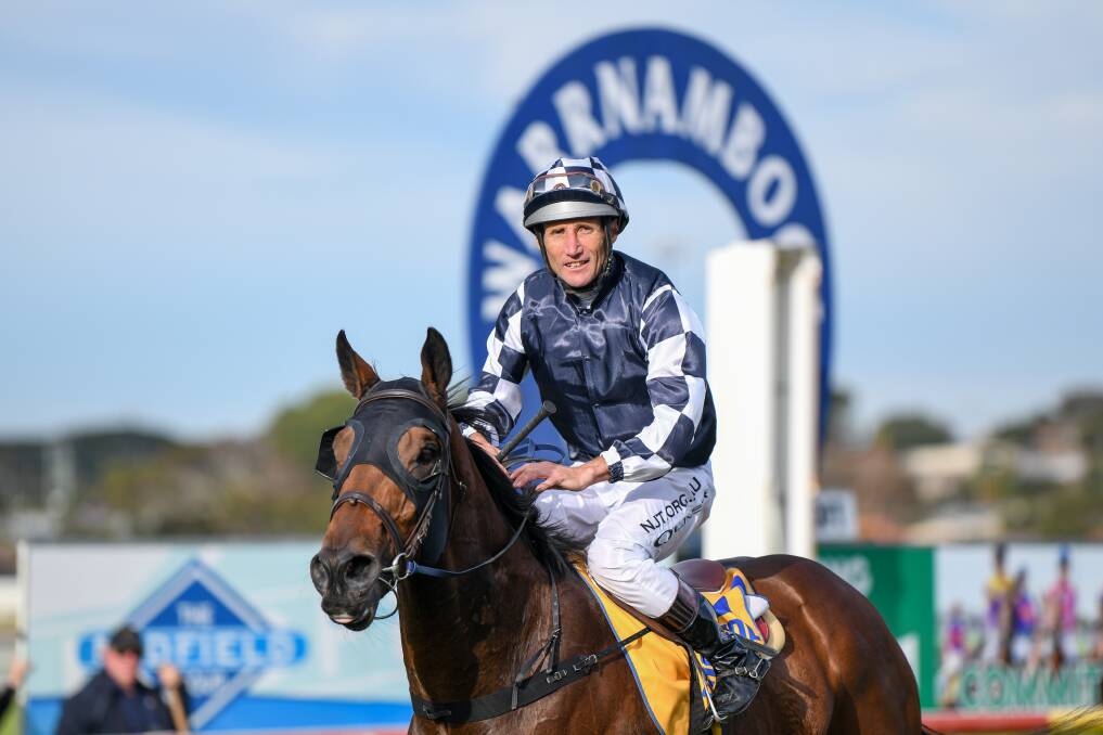 THE 'BOOL: Damien Oliver returns after winning the 2020 Wangoom Handicap. Picture: Alice Laidlaw/Racing Photos