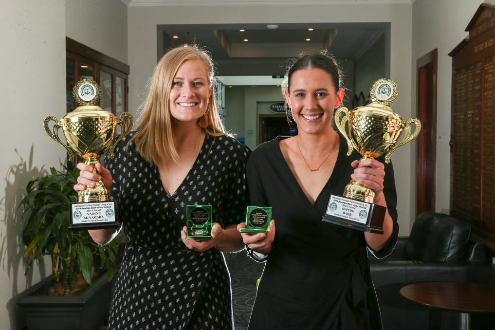 FRIENDSHIP: Nadine McNamara and Sophie Hinkley were joint winners of the 2018 Hampden league netball best and fairest. 
