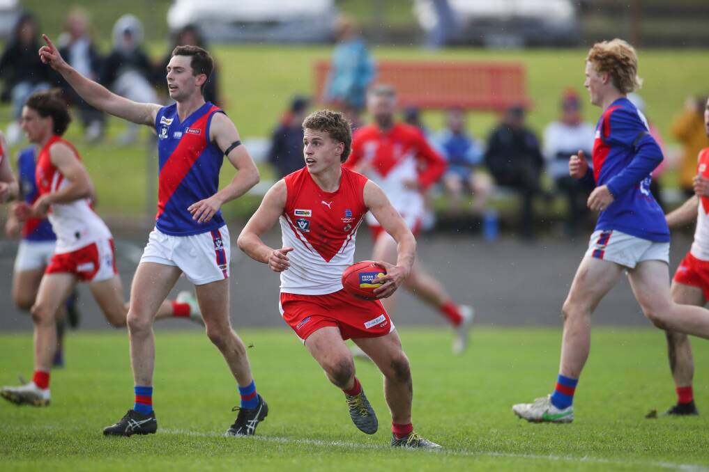 DAMAGING: Archie Stevens was available from VFL duties and made an immediate impact for South Warrnambool. Picture: Morgan Hancock 