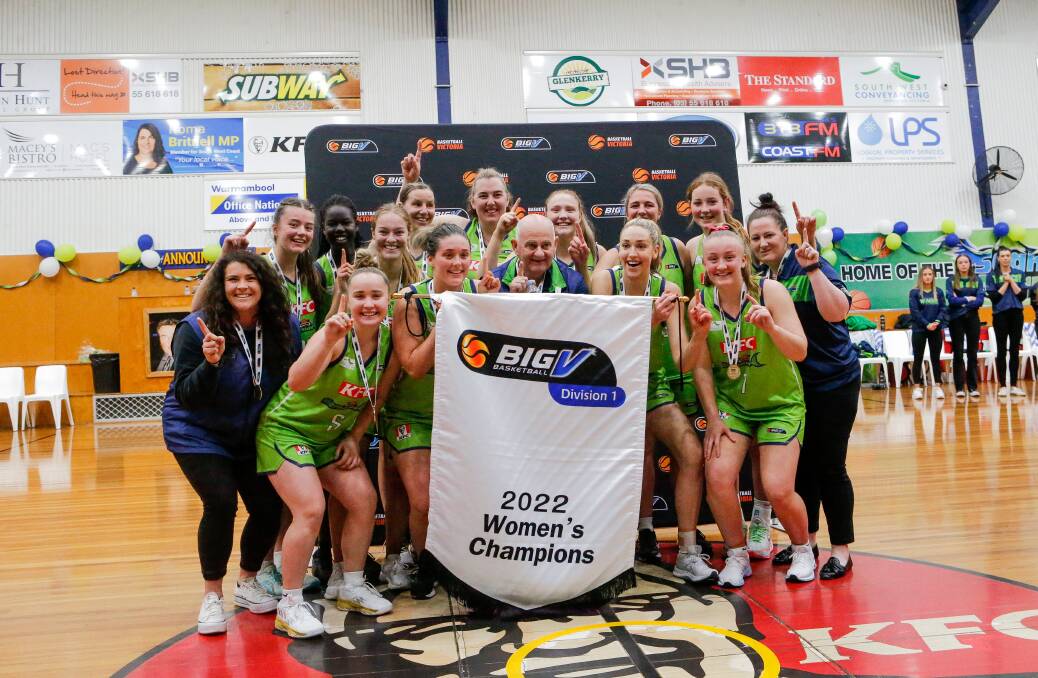 Warrnambool Mermaids celebrate their 2022 Big V grand final series victory. Picture by Anthony Brady 