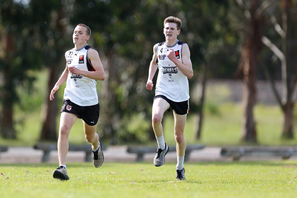 DYNAMIC DUO: South Warrnambool's Archie Stevens and Koroit's Thomas Baulch impressed during the NAB League trials. Picture: Mark Witte
